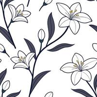 Flat Elegant spring flower seamless pattern with orchids and lilies for luxurious home decor concept as Luxurious orchids and lilies in seamless patterns for elegant and refined sp Clean Pro vector