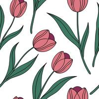 Flat Elegant tulip seamless tile pattern with graceful red blooms and green stems on white background ideal for luxurious bathrooms concept as Graceful red tulip blooms and green s Clean Pro 2 vector