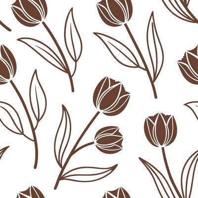 Flat Farmhouse tulip seamless tile pattern with vintage tulips and warm brown accents on white background ideal for cozy kitchens concept as Vintage tulips and warm brown accents o Clean Pro