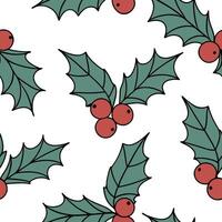 Flat Festive holly and berry seamless tile pattern with rich red and green tones concept as Rich red holly leaves and berries create a festive seamless tile pattern with vibrant wi Clean Pro vector