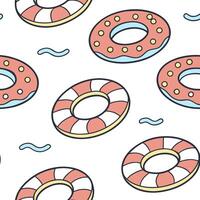 Flat Floating inner tube seamless tile pattern with colorful rings bobbing on the pool surface concept as Floating inner tubes in bright colors create a fun playful seamless tile p Clean Pro vector
