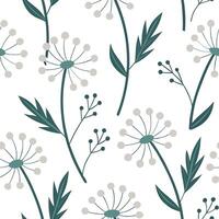 Flat Floral vintage embroidery seamless tile pattern botanical elements isolated white background perfect for garden themes concept as Creating seamless tile pattern with floral vi Clean Pro vector