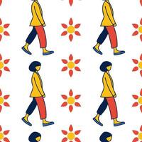 Flat Folk art seamless pattern with bright primary colors and bold shapes for a striking contemporary ethnic design concept as Striking folk art pattern with bright primary colors Clean Pro vector