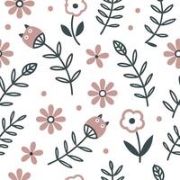 Flat Folk art seamless pattern with floral and animal elements for a whimsical nature inspired design concept as Whimsical folk art pattern with floral and animal elements perfect Clean Pro vector