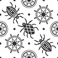 Flat Folk art seamless pattern with tribal symbols and geometric shapes for a dynamic energetic cultural aesthetic concept as Dynamic folk art pattern with tribal symbols and geome Clean Pro vector