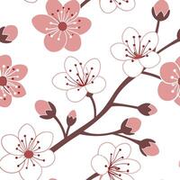Flat Freshly bloomed cherry blossoms seamless tile pattern with soft pink and white hues symbolizing renewal concept as Soft pink and white cherry blossoms create a seamless tile p Clean Pro vector