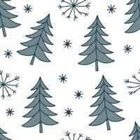 Flat Frosty evergreen and snowflake seamless tile pattern with cool winter tones concept as Cool winter tones highlight frosty evergreens and snowflakes in a seamless tile pattern Clean Pro vector