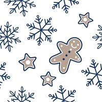 Flat Frosty snowflake and Christmas cookie seamless tile pattern with sweet holiday elements concept as Sweet holiday cookies paired with frosty snowflakes create a seamless tile p Clean Pro vector