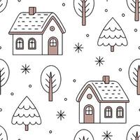Flat Frosty snow covered rooftops seamless tile pattern with winter village elements concept as Snow covered rooftops and winter village elements create a frosty seamless tile patt Clean Pro vector