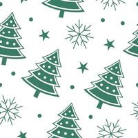Flat Frosty snowflake and Christmas tree seamless tile pattern with festive green and white tones concept as Festive green and white Christmas trees paired with snowflakes create a Clean Pro vector