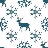 Flat Frosty snowflake and deer silhouette seamless tile pattern with winter forest theme concept as Snowflakes paired with deer silhouettes create a frosty seamless tile pattern wi Clean Pro vector