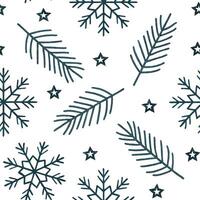 Flat Frosty snowflake and evergreen branch seamless tile pattern with winter forest elements concept as Snowflakes paired with evergreen branches create a frosty seamless tile patt Clean Pro vector