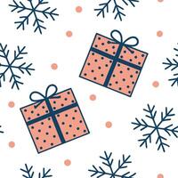 Flat Frosty snowflake and holiday gift seamless tile pattern with vibrant colors and festive elements concept as Vibrant holiday gifts paired with frosty snowflakes create a seamle Clean Pro vector