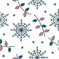 Flat Frosty snowflake and holiday lights seamless tile pattern with sparkling winter accents concept as Sparkling holiday lights paired with frosty snowflakes create a seamless til Clean Pro vector