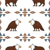 Flat Incorporate North American wildlife such as bison coyotes and bald eagles into a seamless tile pattern with rustic earthy colors and geometric designs concept as Create a rus Clean Pro vector