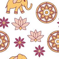 Flat Incorporate regional icons and cultural symbols from Southeast Asia into a seamless tile design focusing on vibrant colors and traditional patterns concept as Create vibrant Clean Pro vector