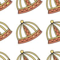 Flat Integrate ethnic hats and headwear into seamless tile patterns focusing on symbolic details and bright cultural accents concept as Create modern tile patterns using ethnic he Clean Pro vector