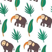 Flat Integrate tropical fauna from Southeast Asia into a seamless tile design featuring monkeys elephants and exotic birds in rich colors and patterns concept as Create a vibrant Clean Pro vector