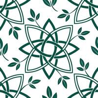 Flat Intricate Celtic knots and interwoven vines seamless tile pattern with rich green tones concept as Rich green tones highlight intricate Celtic knots intertwined with vines in Clean Pro vector