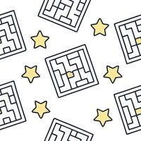 Flat Invent seamless sci fi labyrinths using futuristic geometry star patterns and negative white space for immersive next gen brand visuals concept as Incorporate labyrinthine str Clean Pro vector