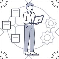 Flat IT specialist integrating customer data systems concept as An IT specialist integrates various customer data systems ensuring seamless information flow and accessibility The Clean Pro 2 vector