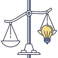 Flat Lightbulb and scales floating with white background symbolizing balanced innovation concept as A image of a glowing lightbulb paired with balanced scales symbolizing ba Clean Pro vector