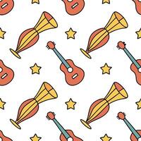 Flat Local festivals and traditional instruments seamless tile pattern with vibrant colors and dynamic shapes concept as Vibrant colors and dynamic shapes highlight local festivals Clean Pro 2 vector
