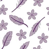 Flat Lilac and feathers seamless pattern airy isolated white background perfect for light textiles branding packaging concept as Airy lilac and feathers seamless pattern on white b Clean Pro vector