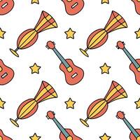 Flat Local festivals and traditional instruments seamless tile pattern with vibrant colors and dynamic shapes concept as Vibrant colors and dynamic shapes highlight local festivals Clean Pro vector
