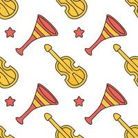 Flat Local festivals and traditional music instruments seamless tile pattern with vibrant colors and dynamic shapes concept as Vibrant colors and dynamic shapes highlight local fes Clean Pro 2 vector
