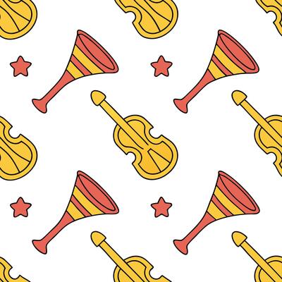 Flat Local festivals and traditional music instruments seamless tile pattern with vibrant colors and dynamic shapes concept as Vibrant colors and dynamic shapes highlight local fes Clean Pro 2