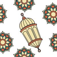 Flat Middle Eastern geometric patterns and lanterns seamless tile pattern with intricate designs and rich colors for exotic decor concept as Intricate geometric patterns and rich c Clean Pro vector