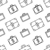 Flat Minimal briefcases stacks of bills and dollar signs arranged in a seamless tile pattern on a white background to symbolize financial success and currency exchange concept as Clean Pro vector