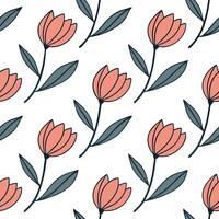 Flat Mid Century tulip seamless tile pattern with retro tulips and muted colors on white background ideal for stylish spaces concept as Retro tulips and muted colors on white backg Clean Pro vector