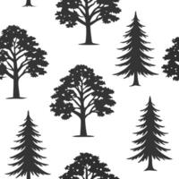 Flat Minimalist autumn trees seamless tile pattern with simple oak and pine silhouettes for modern decor concept as Simple oak and pine tree silhouettes arranged seamlessly for a m Clean Pro vector