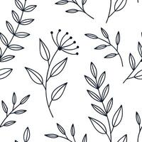 Flat Minimalist botanical illustration seamless tile pattern featuring simple line drawings of leaves and stems on a clean white background perfect for modern spaces concept as Sim Clean Pro vector
