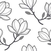 Flat Minimalist magnolia seamless tile pattern with simple white petals and soft grey accents ideal for modern kitchens concept as Simple white magnolia petals and soft grey accent Clean Pro vector