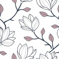 Flat Minimalist magnolia seamless tile pattern with simple white petals and soft grey accents ideal for modern kitchens concept as Simple white magnolia petals and soft grey accent Clean Pro 2 vector