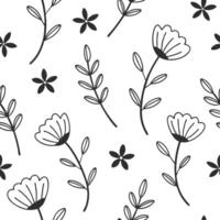 Flat Minimalist monochrome heather seamless pattern with simple lines on white background concept as Simple line monochrome heather flowers creating minimalist seamless pattern per Clean Pro vector