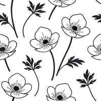 Flat Minimalist monochrome Anemone seamless pattern with simple lines on white background concept as Simple line monochrome Anemone flowers creating minimalist seamless pattern per Clean Pro vector