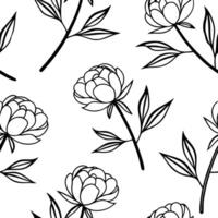 Flat Minimalist monochrome peony seamless pattern with simple lines on white background concept as Simple line monochrome peonies creating a minimalist seamless pattern perfect for Clean Pro vector