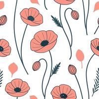 Flat Minimalist poppy seamless tile pattern with simple red blooms and soft grey accents ideal for modern kitchens concept as Simple red poppy blooms and soft grey accents create m Clean Pro vector