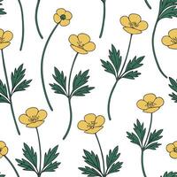 Flat Minimalist Scandinavian buttercup seamless pattern with clean lines and muted colors on white concept as Minimal color Scandinavian buttercups with clean lines creating a simp Clean Pro vector