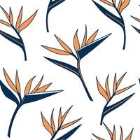 Flat Modern geometric Bird of Paradise seamless pattern with abstract shapes and white balance on white concept as Abstract geometric Bird of Paradise flowers with modern shapes fo Clean Pro vector