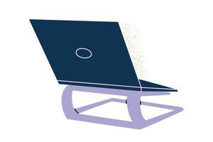 Flat cartoon illustration of laptop on ventilation stand, comfortable use outside of desk. Working from home, studying, or casual browsing. Versatile accessory icon for ergonomics and cooling vector