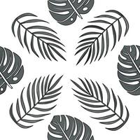 Flat Modern minimalist tropical leaves seamless tile pattern with simple monstera and palm outlines on a white background for sleek homes concept as Simple monstera and palm outlin Clean Pro vector