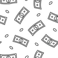Flat Money rain tile pattern concept as Overhead view of a seamless tile pattern featuring stylized cartoon money bills falling like rain Camera slowly pans across the repeating p Clean Pro vector