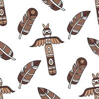 Flat Native American totem poles and feathers seamless tile pattern with earthy tones and cultural motifs for authentic decor concept as Earthy toned totem poles and feathers arran Clean Pro 2 vector