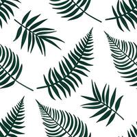Flat Natural fern and palm fronds seamless tile pattern with tropical vibes for an exotic spring feel concept as Tropical fern and palm fronds in rich green tones create a seamless Clean Pro vector