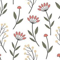 Flat Nature inspired spring garden seamless tile pattern with wildflowers and herbs for natural beauty concept as A seamless pattern featuring wildflowers and herbs for a rustic an Clean Pro vector